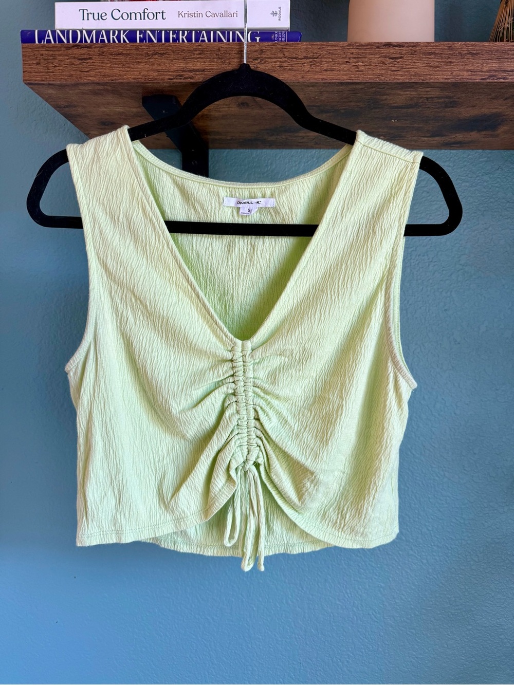 O’Neill Light Green Textured Ruched Drawstring Crop Tank Top Size Small